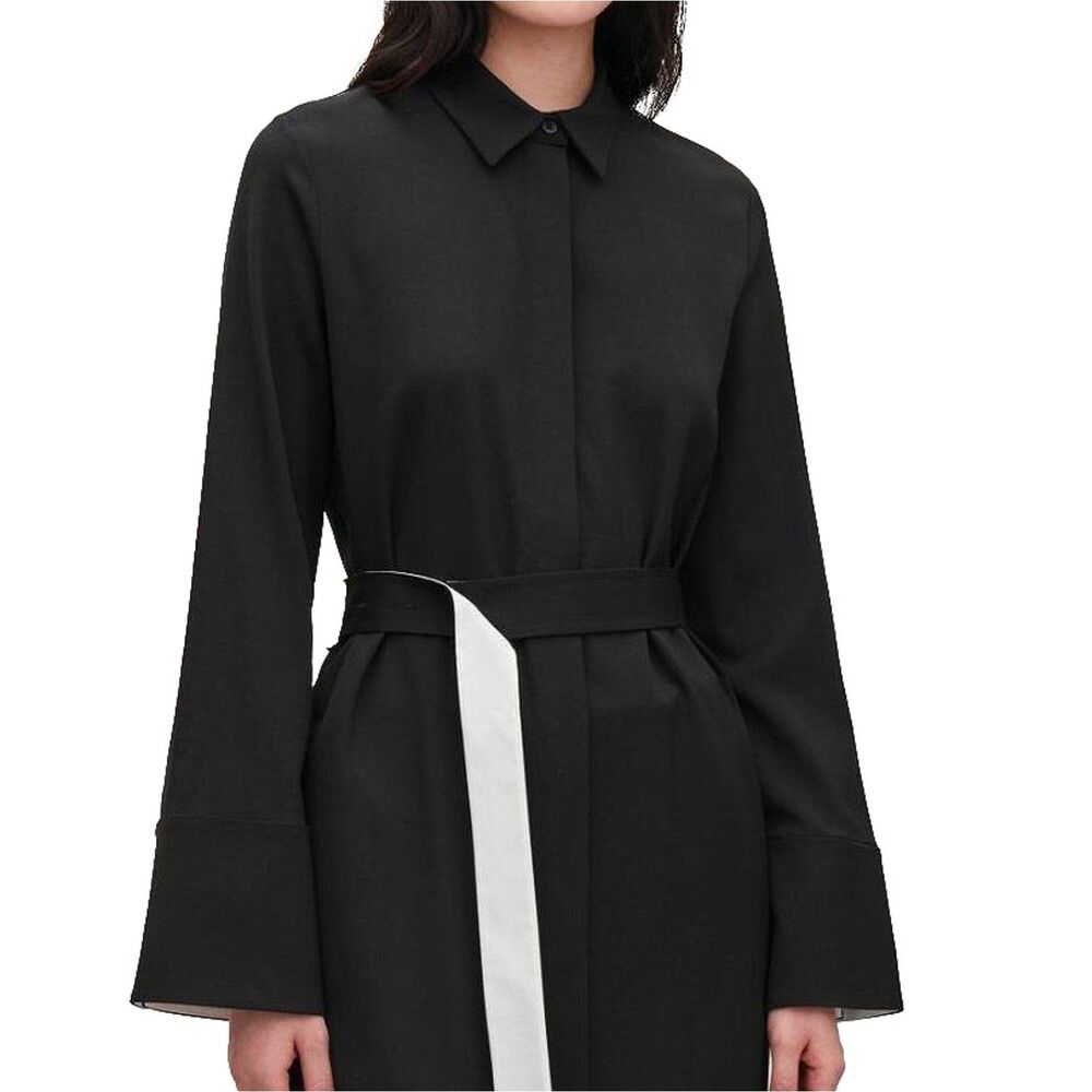 COS Belted Midi Dress Black White Contrast Detail Minimalist Designer Size 6